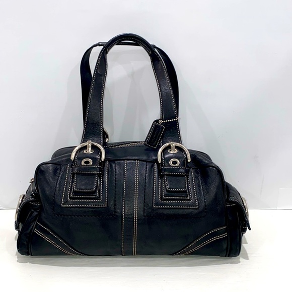 Coach Soho MIA Black Leather Satchel Purse Shoulder Bag With Side Pockets - Picture 4 of 15